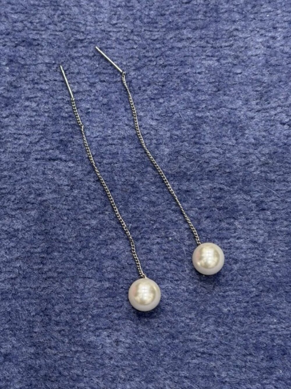 Silver Pearl Threader Drop Earrings